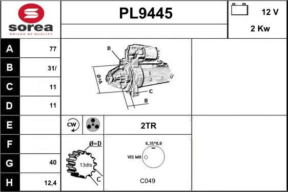 SNRA PL9445 - Стартер autosila-amz.com