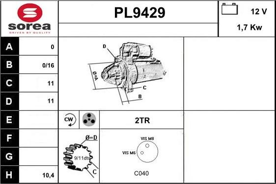 SNRA PL9429 - Стартер autosila-amz.com