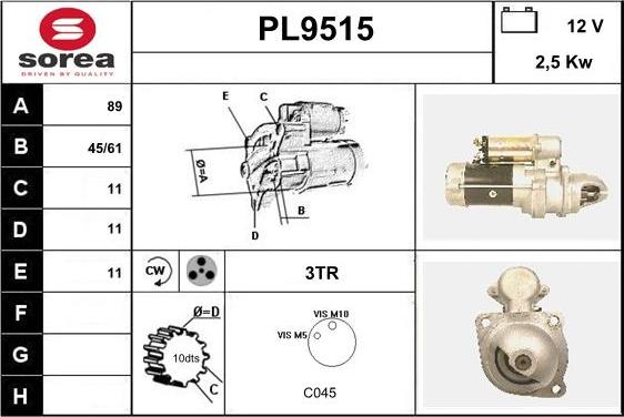 SNRA PL9515 - Стартер autosila-amz.com