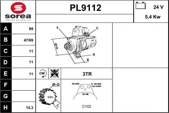 SNRA PL9112 - Стартер autosila-amz.com