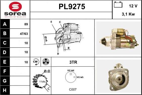 SNRA PL9275 - Стартер autosila-amz.com