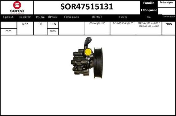 SNRA SOR47515131 - Гидравлический насос, рулевое управление, ГУР autosila-amz.com