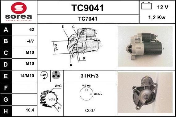 SNRA TC9041 - Стартер autosila-amz.com