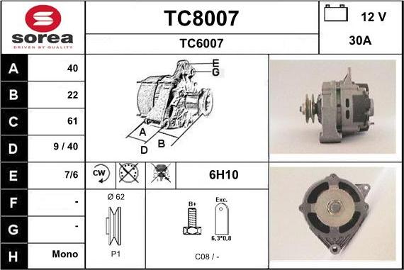 SNRA TC8007 - Генератор autosila-amz.com