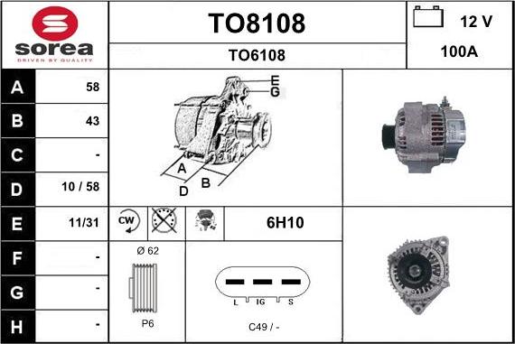 SNRA TO8108 - Генератор autosila-amz.com