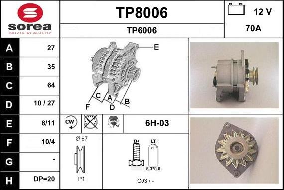 SNRA TP8006 - Генератор autosila-amz.com