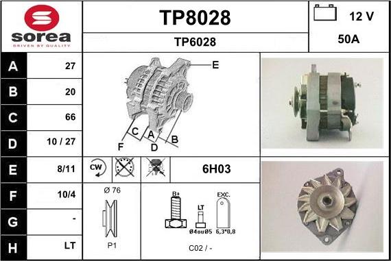 SNRA TP8028 - Генератор autosila-amz.com