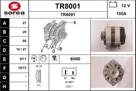 SNRA TR8001 - Генератор autosila-amz.com