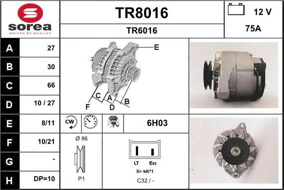 SNRA TR8016 - Генератор autosila-amz.com