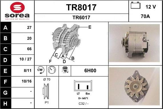 SNRA TR8017 - Генератор autosila-amz.com
