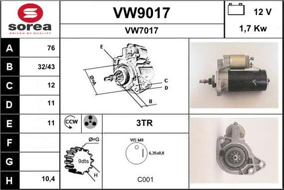 SNRA VW9017 - Стартер autosila-amz.com