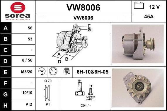 SNRA VW8006 - Генератор autosila-amz.com