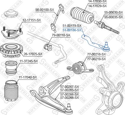 Stellox 51-00186-SX - наконечник рулевой правый!\\ Honda Civic VII 1.3-1.8 06> autosila-amz.com