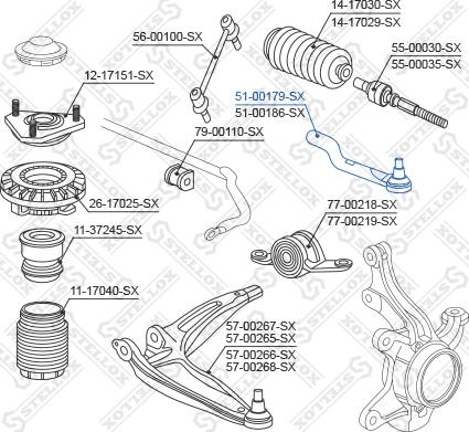 Stellox 51-00179-SX - наконечник рулевой левый!\\ Honda Civic VII 1.3-1.8 06> autosila-amz.com