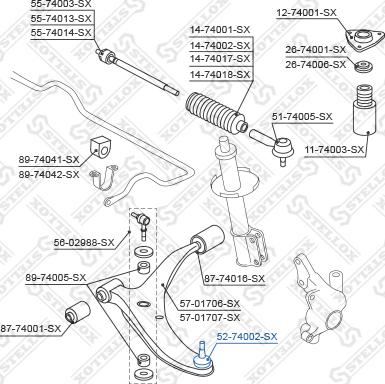 Stellox 52-74002-SX - Шаровая опора, несущий / направляющий шарнир autosila-amz.com