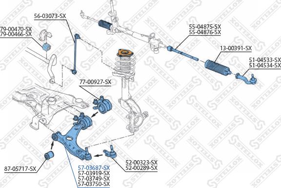 Stellox 57-03687-SX - рычаг нижний левый!\ Ford Focus C-Max 03-07/Focus 04>, Volvo S40/V50 04> autosila-amz.com