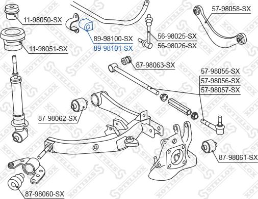 Stellox 89-98101-SX - втулка стабилизатора заднего центральная!\ Toyota Avensis AT25# 03> autosila-amz.com
