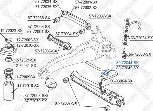 Stellox 89-72044-SX - втулка стабилизатора заднего центральная! d15\ Mitsubishi Carisma DA1A-DA5A 95-99 autosila-amz.com