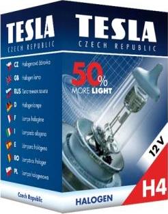 TESLA B30401 - Лампа H4+ 50%,12V,60/55W,P43t галогеновая (ближнего/дальнего света и противотуманных фарах) TESLA autosila-amz.com