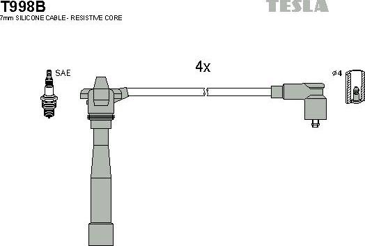TESLA T998B - Комплект проводов зажигания autosila-amz.com