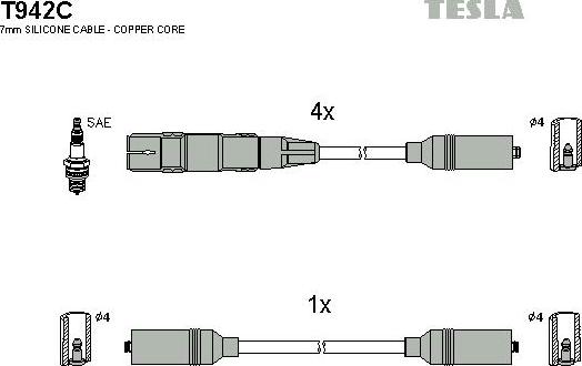 TESLA T942C - Комплект проводов зажигания autosila-amz.com