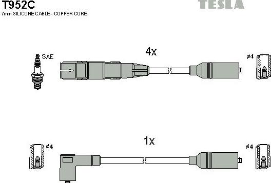 TESLA T952C - Комплект проводов зажигания autosila-amz.com