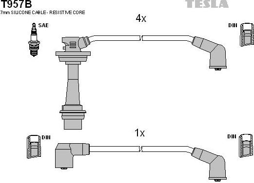 TESLA T957B - Комплект проводов зажигания autosila-amz.com