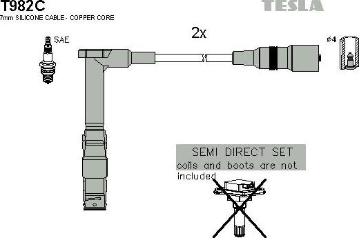 TESLA T982C - Провода высоковольтные, комплект (2- провода) MB W202/210 1.8 - 2.3L 1993 - 2000 autosila-amz.com
