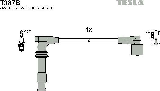 TESLA T987B - Комплект проводов зажигания autosila-amz.com