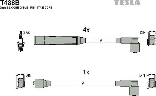 TESLA T488B - Комплект проводов зажигания autosila-amz.com
