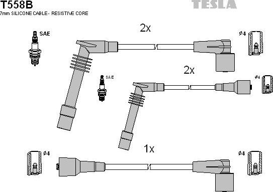 TESLA T558B - Комплект проводов зажигания autosila-amz.com