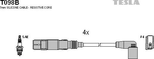 TESLA T098B - Комплект проводов зажигания autosila-amz.com