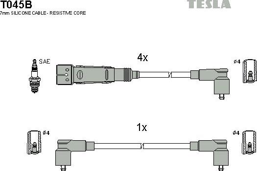 TESLA T045B - Комплект проводов зажигания autosila-amz.com