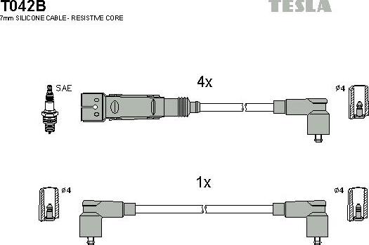 TESLA T042B - Комплект проводов зажигания autosila-amz.com