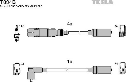 TESLA T084B - Комплект проводов зажигания autosila-amz.com