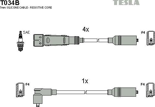 TESLA T034B - Комплект проводов зажигания autosila-amz.com