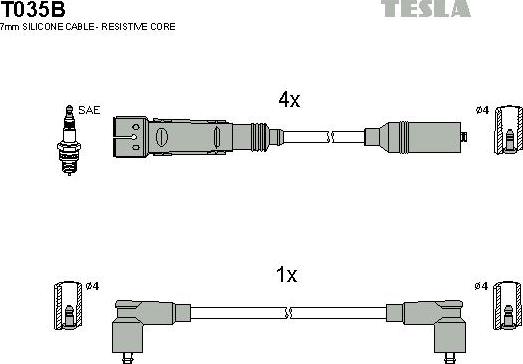 TESLA T035B - Комплект проводов зажигания autosila-amz.com