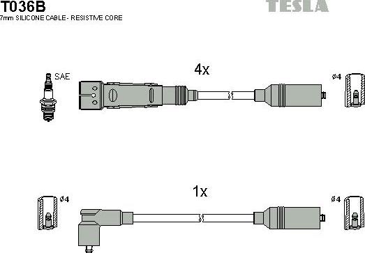 TESLA T036B - Комплект проводов зажигания autosila-amz.com