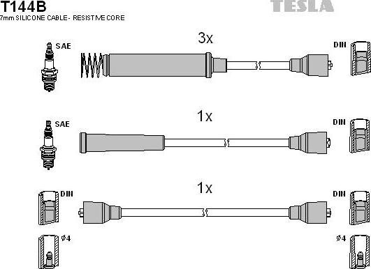 TESLA T144B - T144B-TSL_к-кт проводов!\ Opel Kadett/Ascona 1.3/1.6 81>, Peugeot 205 1.6GTi 87-89 autosila-amz.com