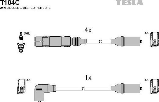 TESLA T104C - Комплект проводов зажигания autosila-amz.com