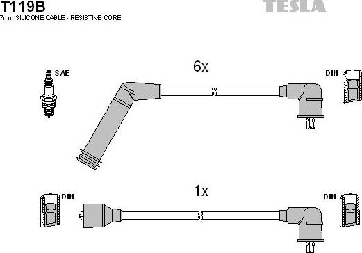 TESLA T119B - Комплект проводов зажигания autosila-amz.com