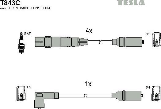 TESLA T843C - Комплект проводов зажигания autosila-amz.com