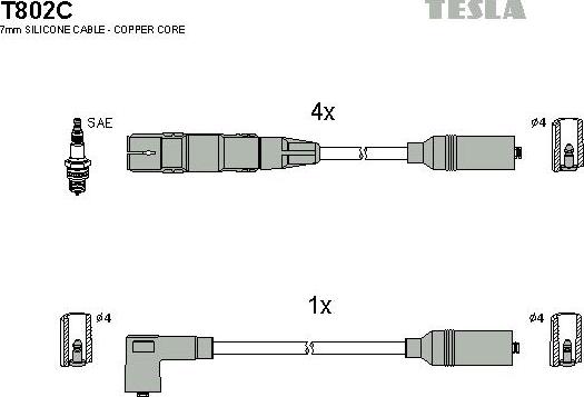 TESLA T802C - Комплект проводов зажигания autosila-amz.com