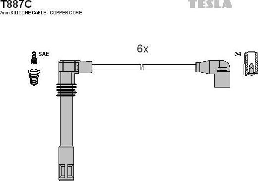 TESLA T887C - Комплект проводов зажигания autosila-amz.com