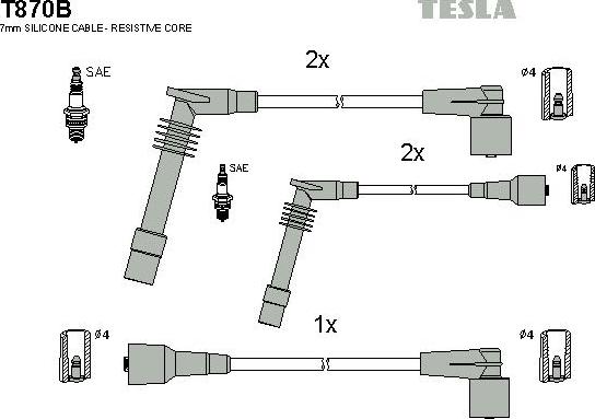 TESLA T870B - Комплект проводов зажигания autosila-amz.com