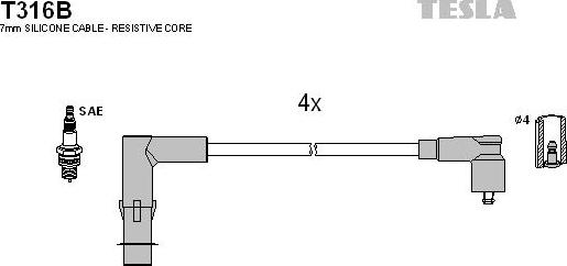 TESLA T316B - Комплект проводов зажигания autosila-amz.com