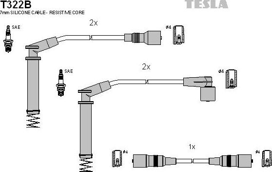 TESLA T322B - Комплект проводов зажигания autosila-amz.com