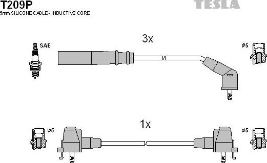 TESLA T209P - Комплект проводов зажигания autosila-amz.com