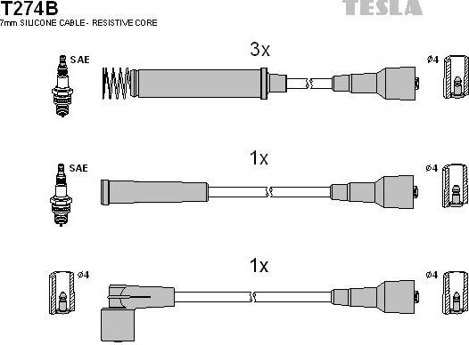 TESLA T274B - Комплект проводов зажигания autosila-amz.com