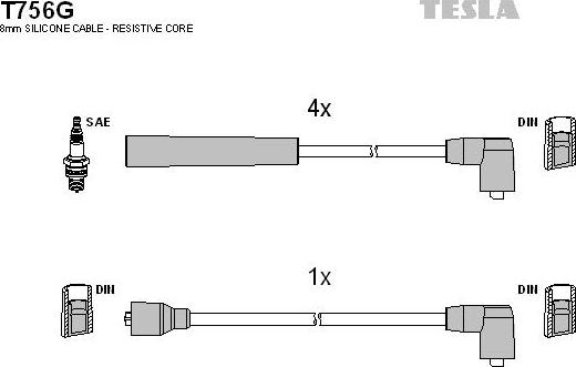 TESLA T756G - Комплект проводов зажигания autosila-amz.com